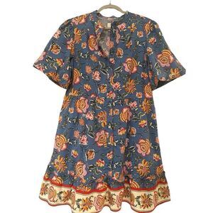 JOIE Women's Floral Puff Sleeve Button Front Mini Shirt Dress Multicolor Size 12